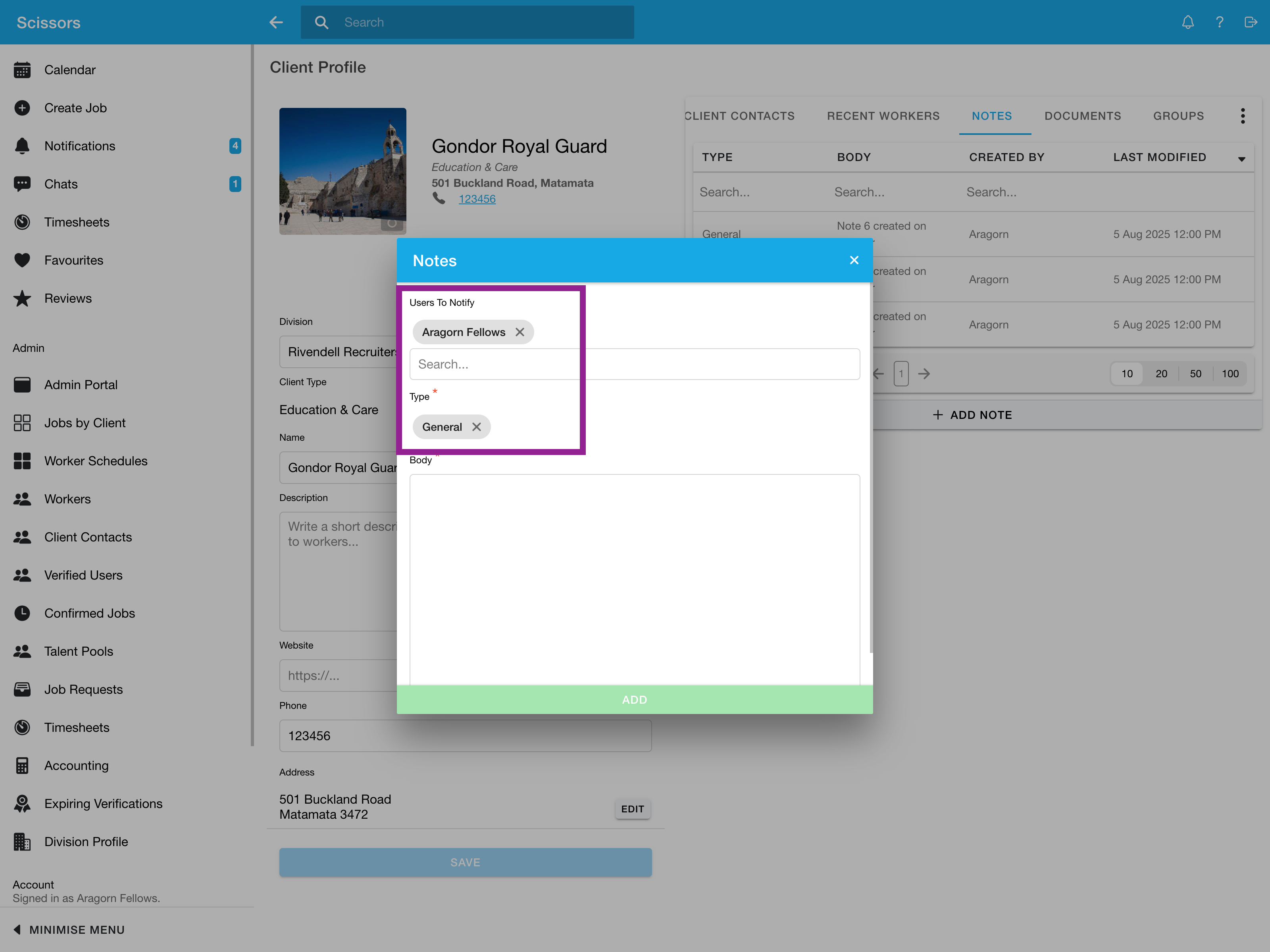 Adding notes to a client's profile 2 Adding notes to a client's profile 2