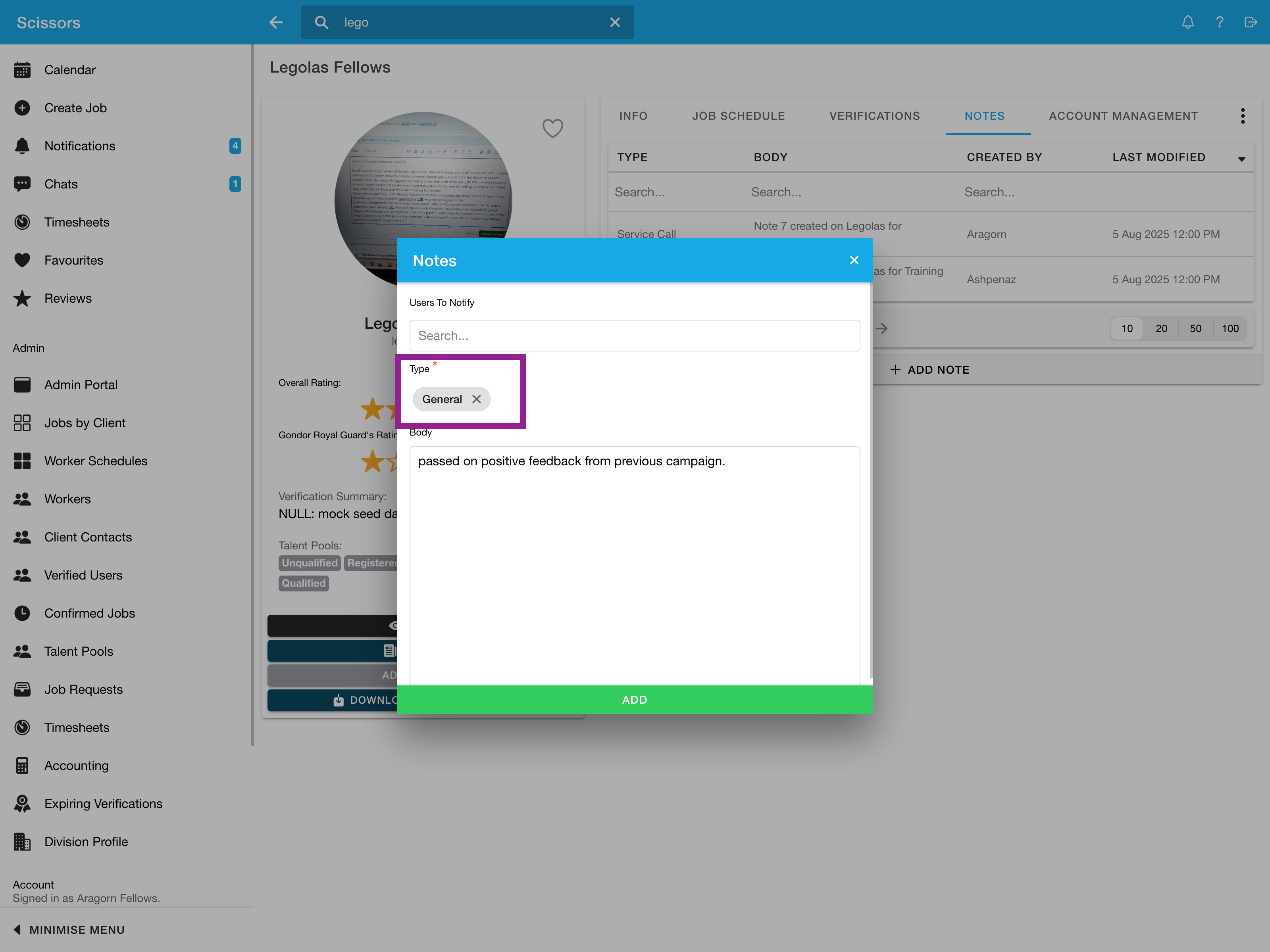 Adding notes to a worker's profile 3 Adding notes to a worker's profile 3