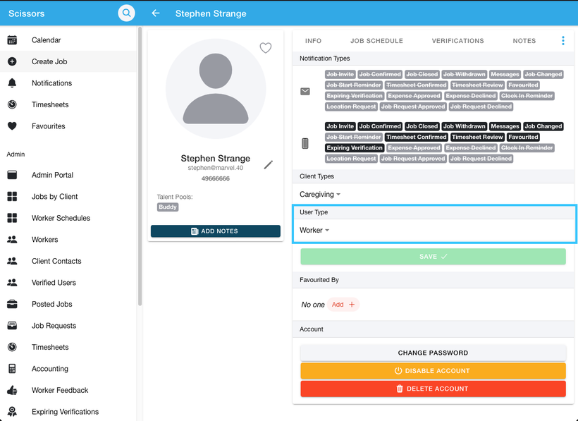 Changing a user's role type 4