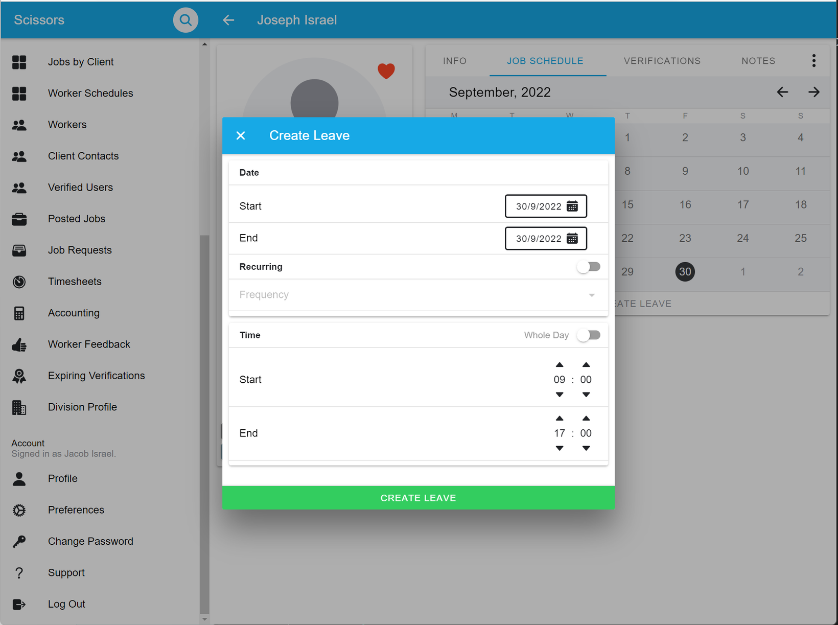 Editing unavailability on behalf a worker 4