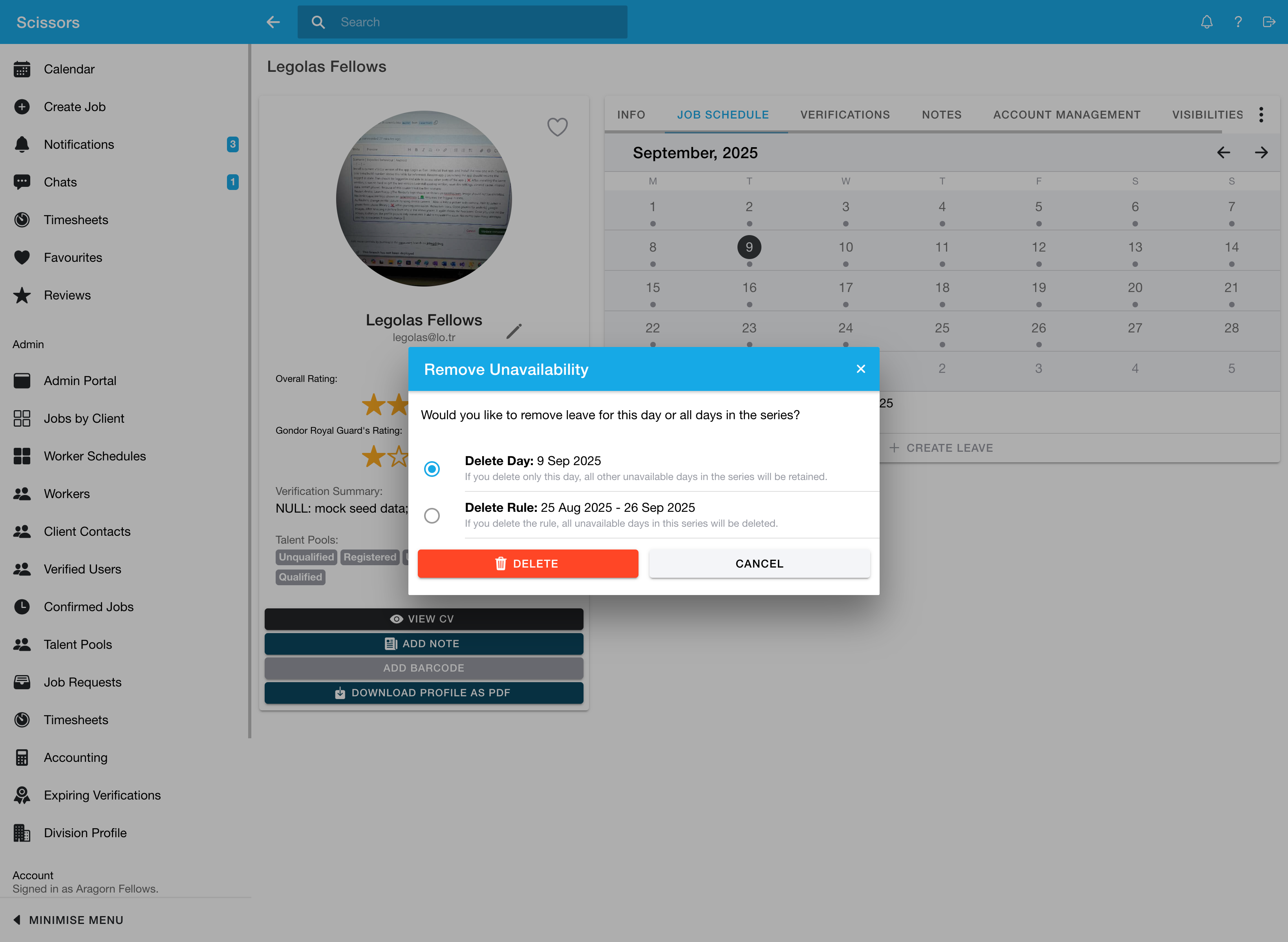 Editing unavailability on behalf a worker 5