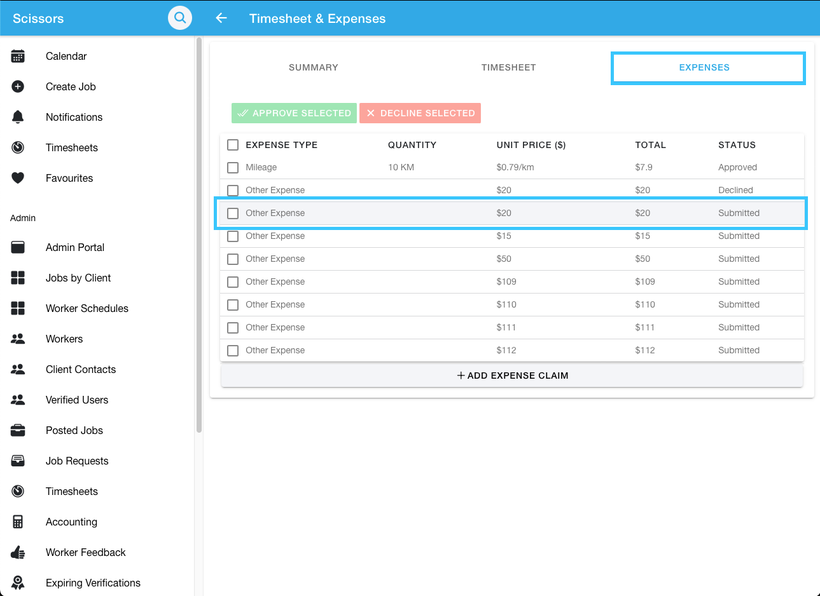 Finalising workers’ timesheets and expense claims 2