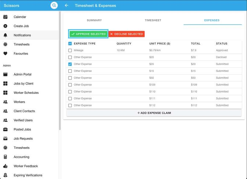 Finalising workers’ timesheets and expense claims 3
