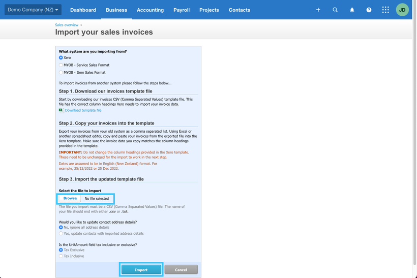 Importing accounting data into Xero for invoicing 6