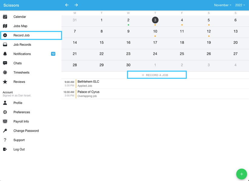 Logging a job record as a worker 1