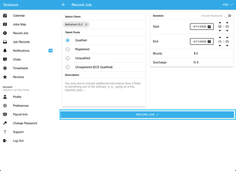 Logging a job record as a worker 2