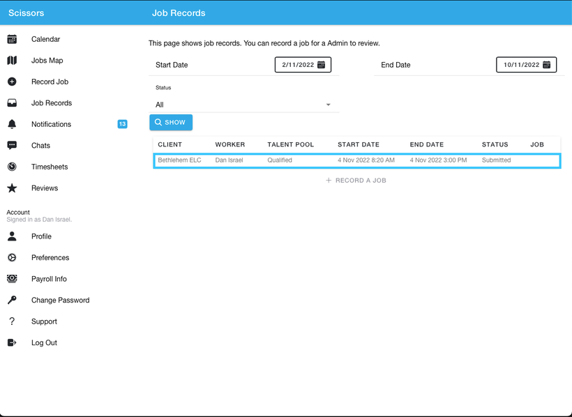 Logging a job record as a worker 3