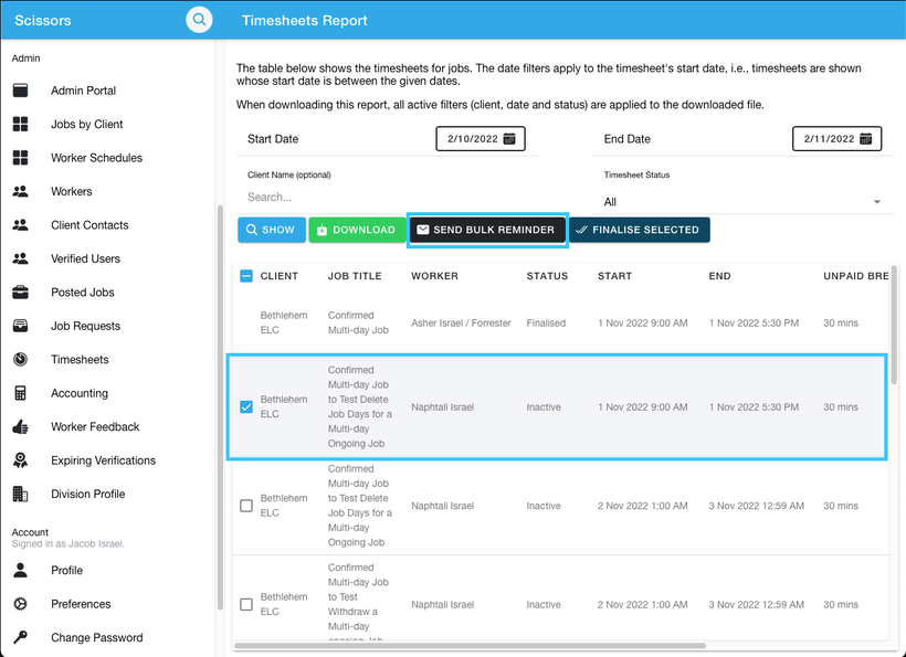 Sending timesheet reminders to clients 3