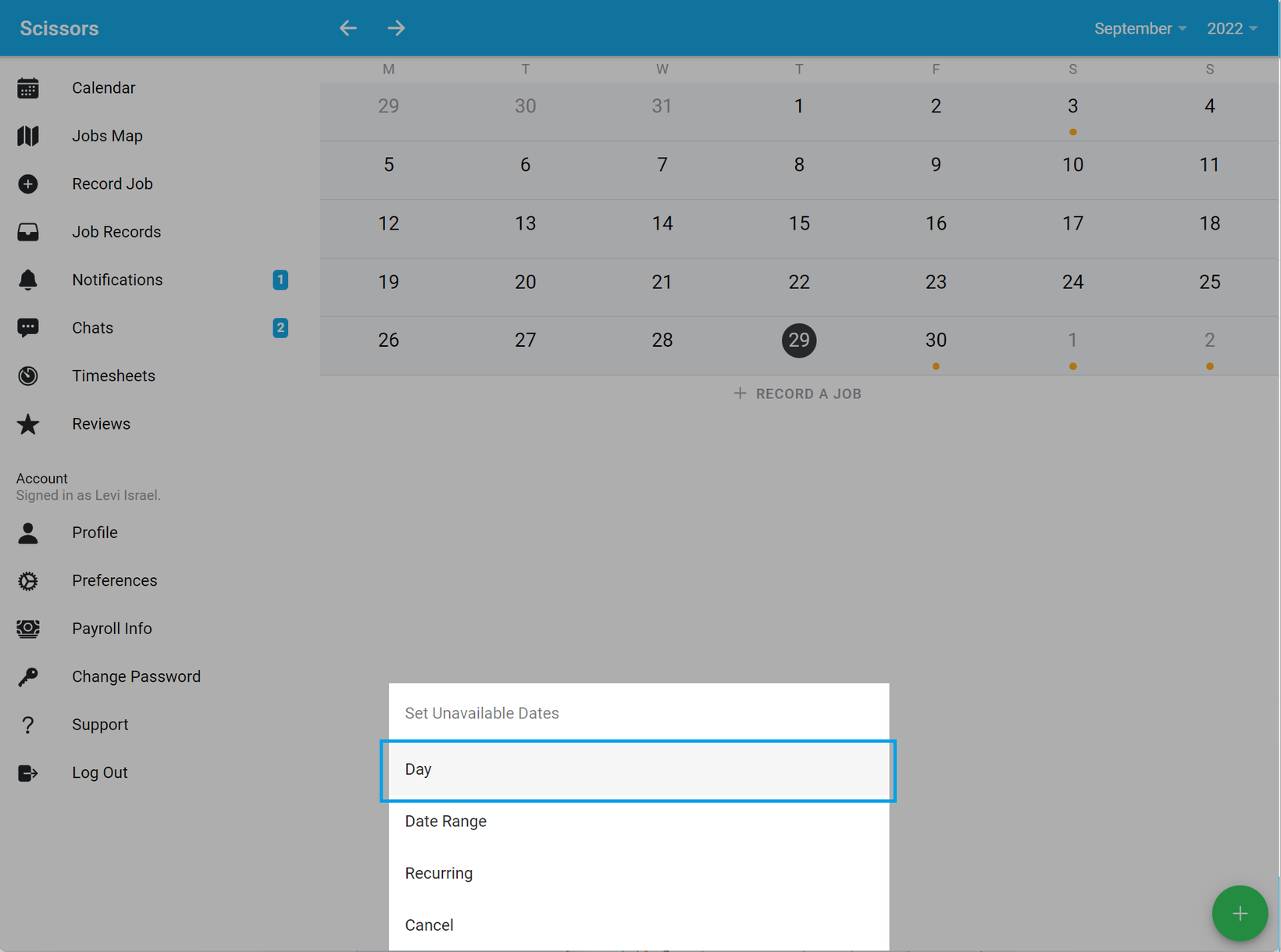 Adding unavailability as a worker 2
