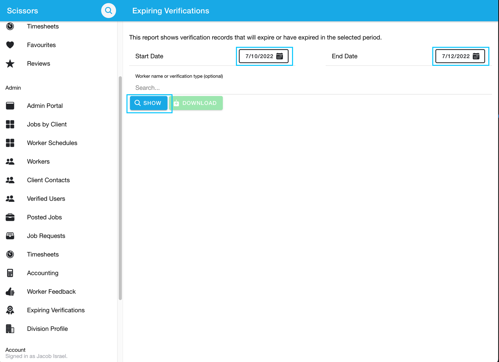 View and download the expiring verifications report 2